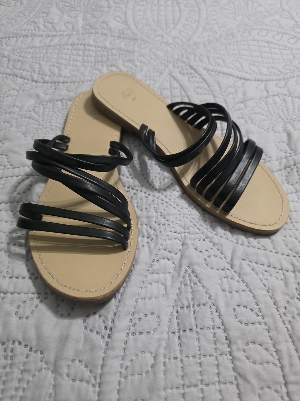 Black Strappy Slide Sandals - Women Size 6